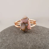 Natural Pink Opal Coppe Ring, Rose Gold Plated Minimalist Ring, Vintage Pear Shape Double Band Ring For Women, Anniversary Gift Jewelry